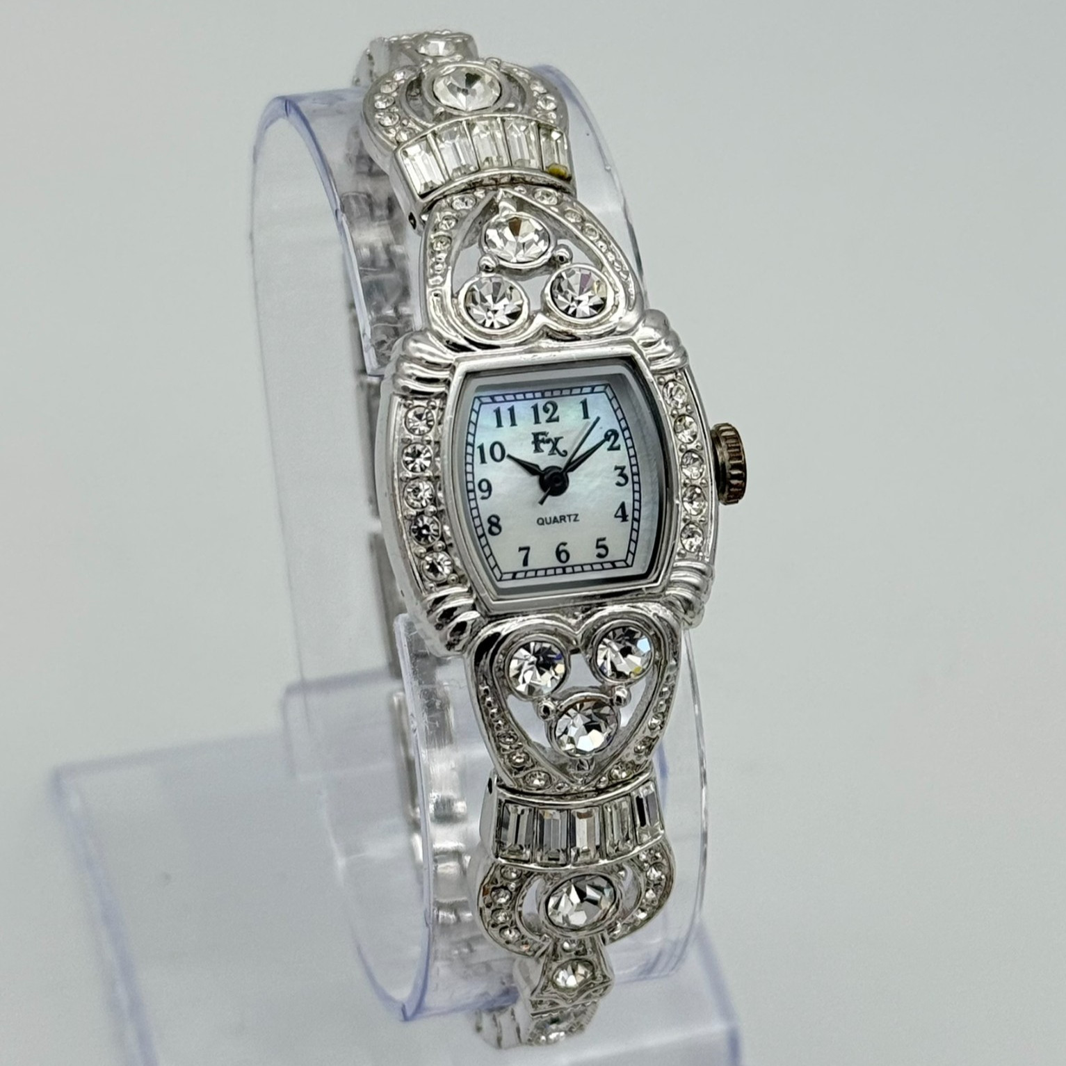 Women’s FRANZ XAVIER Crystal Covered Silver Tone Bracelet Watch, MOP Dial, B8110