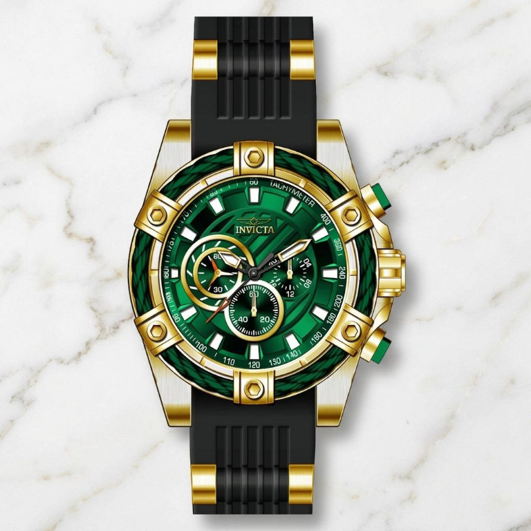Men’s Green Dial Sports Watch Bolt Analog Display Quartz Flame Fusion Wristwatch