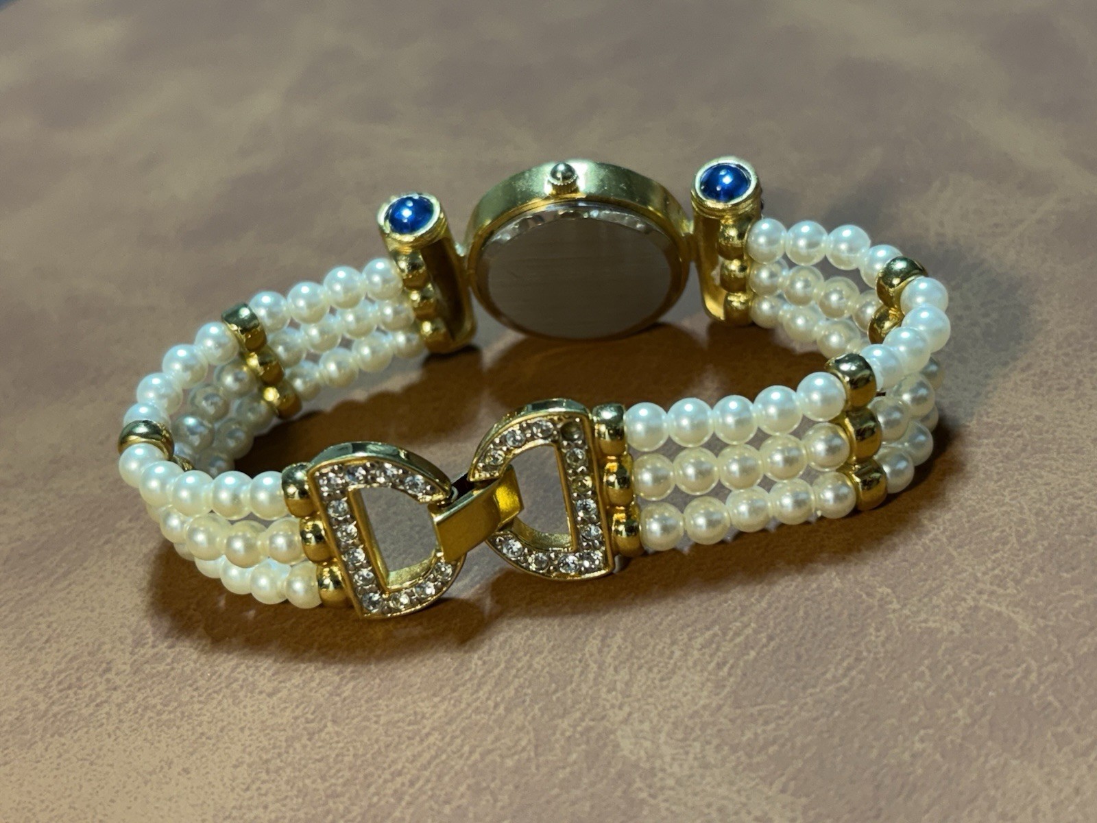 Pierre Jacquard Women Faux Gemmed Beaded Ladies Gold Tone Quartz Watch