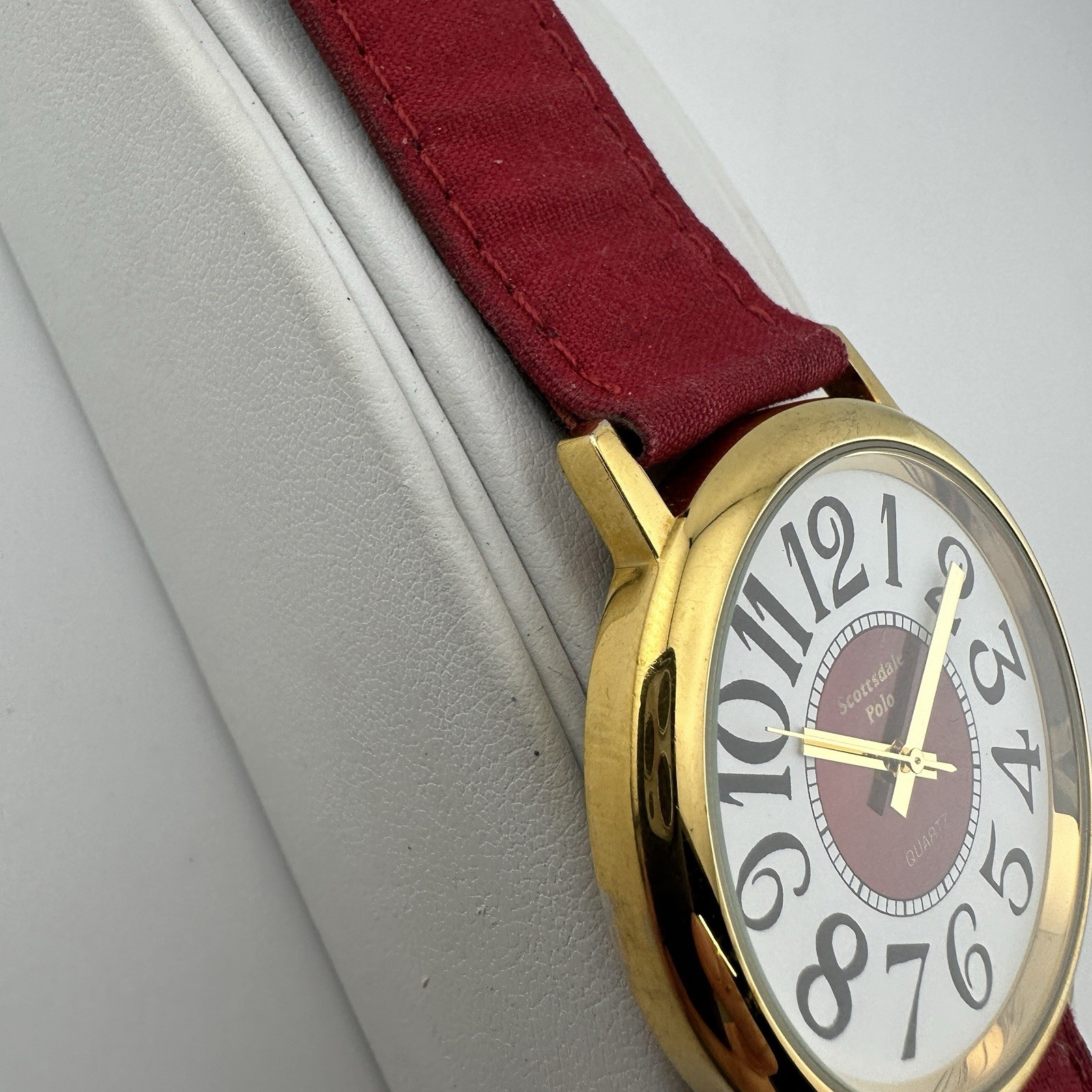 Scottsdale Polo Watch Unisex Stainless Gold Red Canvas Leather – Has New Battery