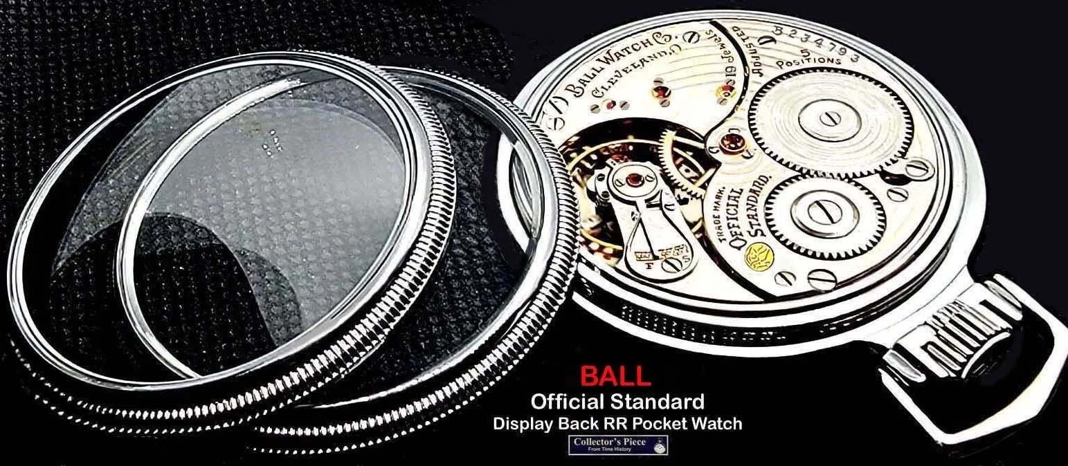 BALL Official Stanfered Display Back Main Liner Case RR Pocket Watch Serviced.