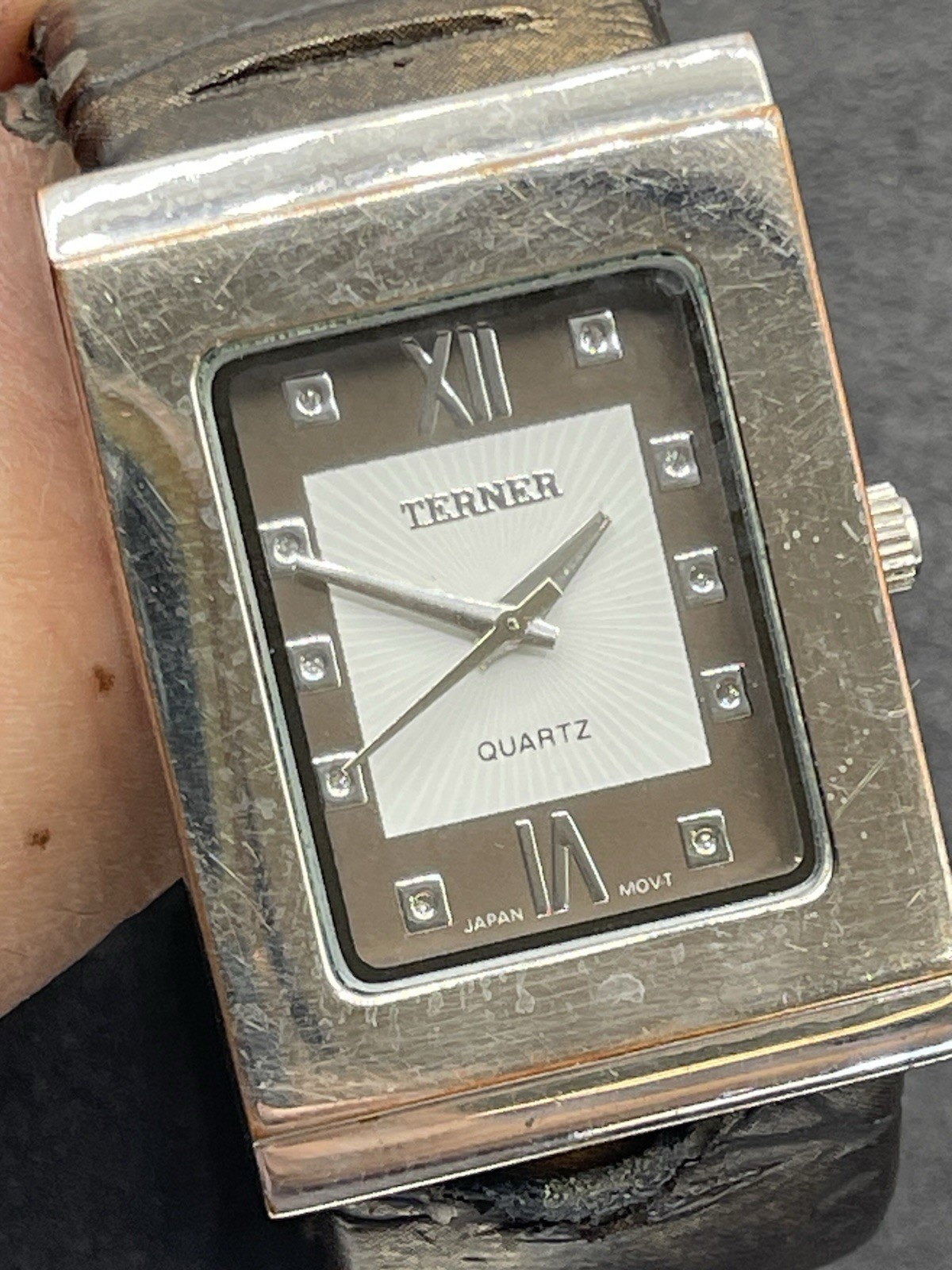 Bijoux Terner Women’s Quartz Rectangle Analog Watch Brown Leather Strap, working