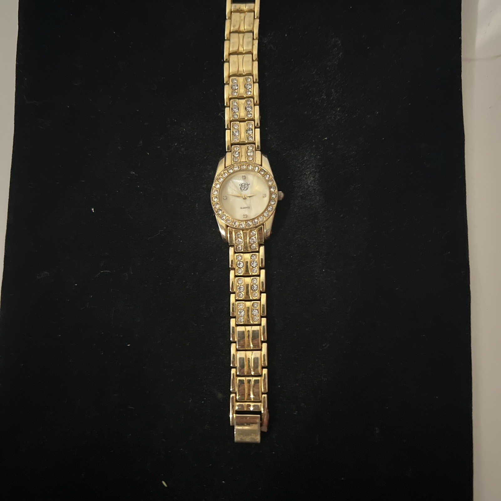 Elizabeth Taylor Watch Bracelet 8” Mother Of Pearl Dial Clear Rhinestones Works