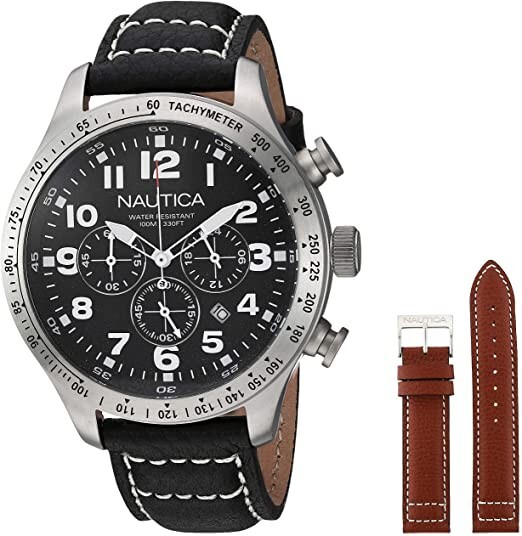 Nautica Chronograph Men’s Watch N17616G + brown leather band