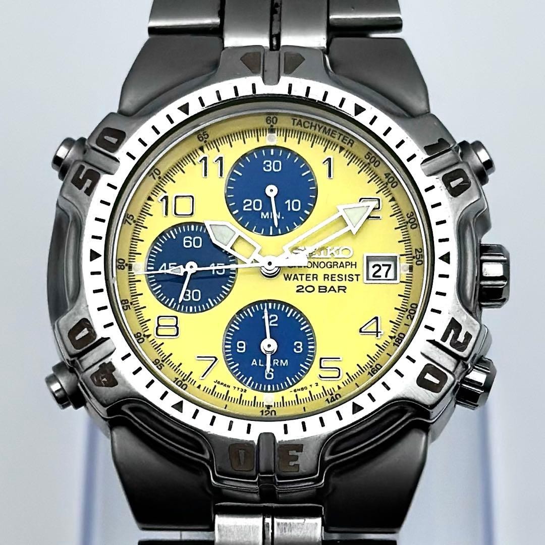 Rare Seiko Chronograph 7T32 6K50 Yellow Dial Watch