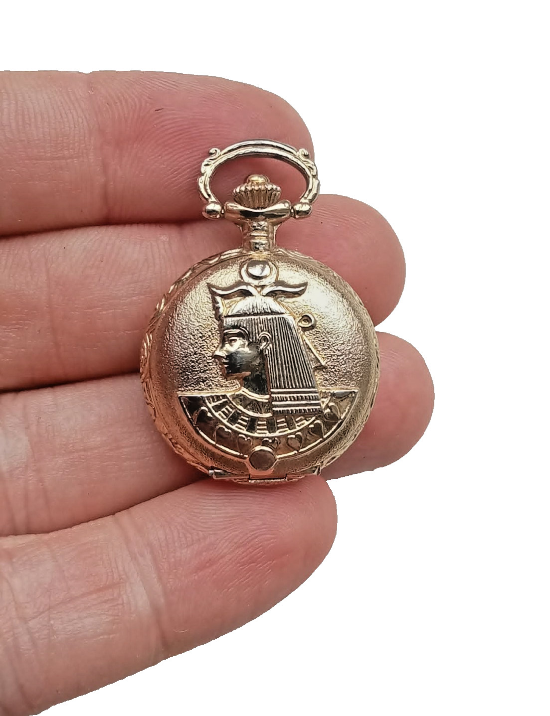 Vintage Legend Full Hunter Quartz Ladies Pocket Watch with Egyptian Designs