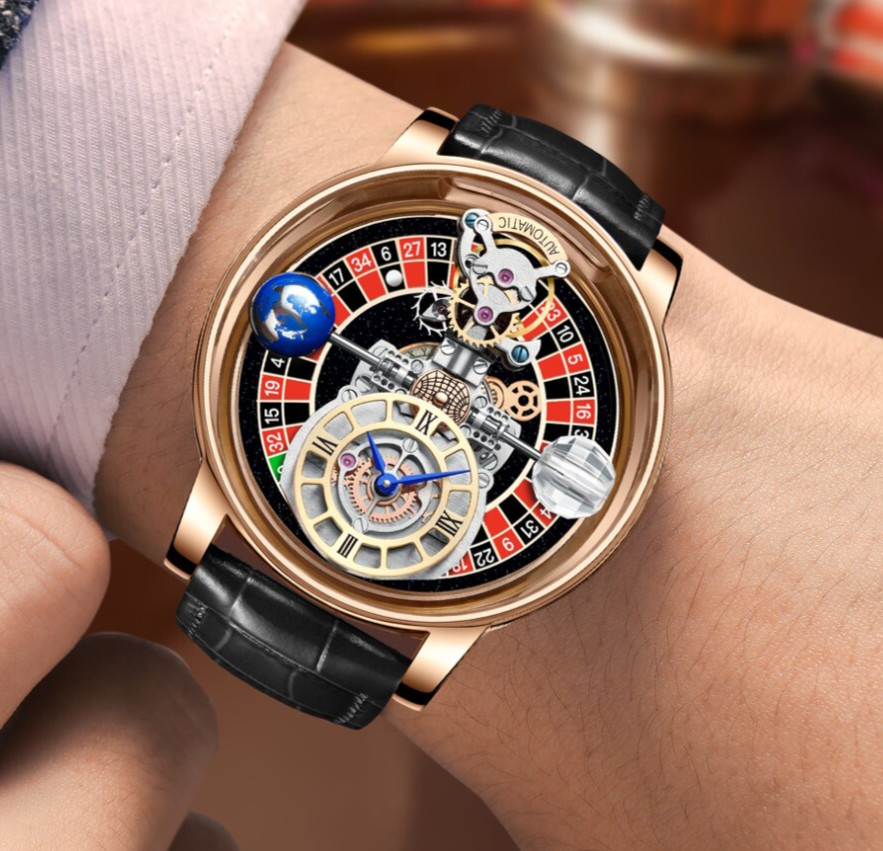 PINDU Men’s Luxury Formal Celestial Wrist Watch 46mm Stainless Steel Case 3ATM