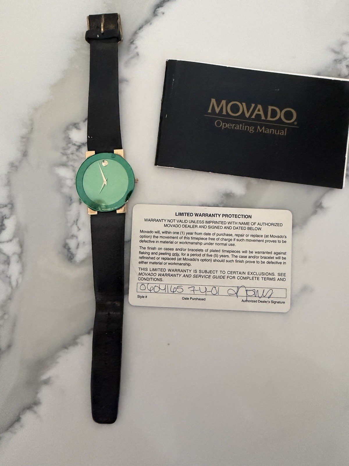 Movado Men’s Museum Quartz Watch – Rectangular Case – Green Dial Full Set