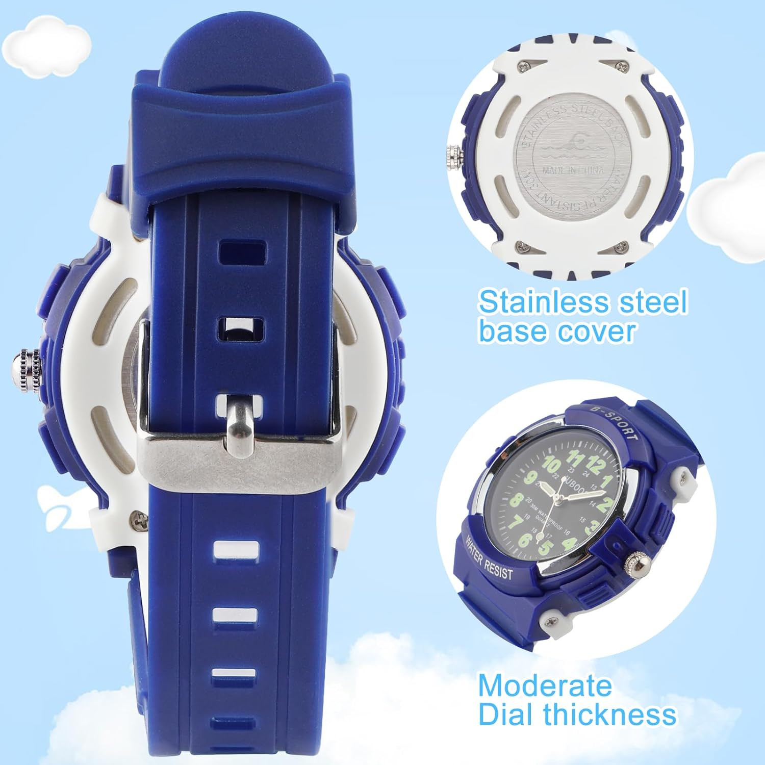 Kids Analog Watch 7 Color Night Lights Waterproof Soft Strap Age 5-18