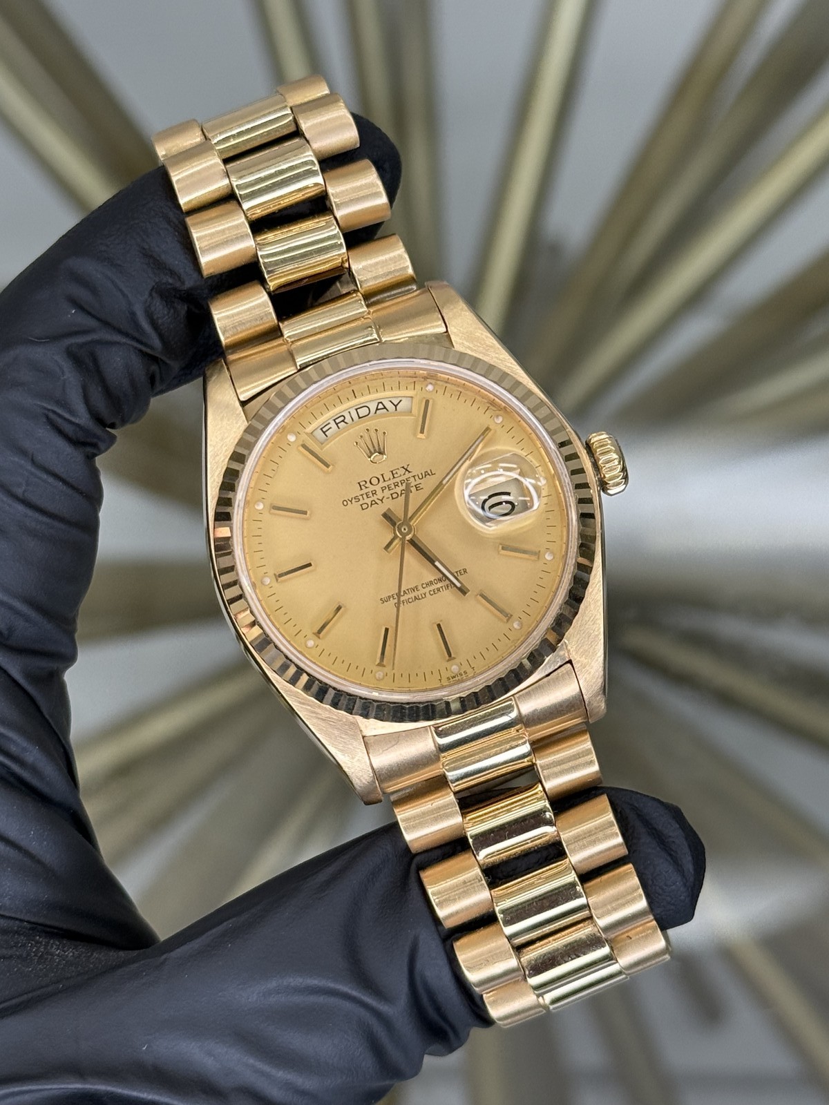 Rolex Day-Date 36 18038 18K Gold Green Diamond Dial Papers 36mm