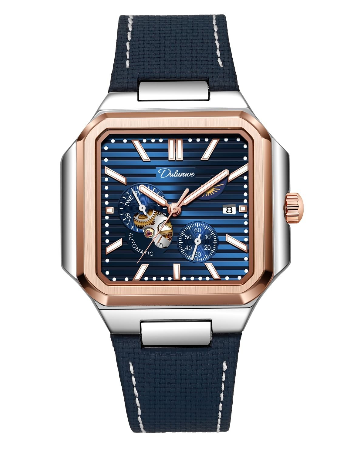 Day/Night Running Seconds Watch – Men’s Square Automatic 3ATM Luminous