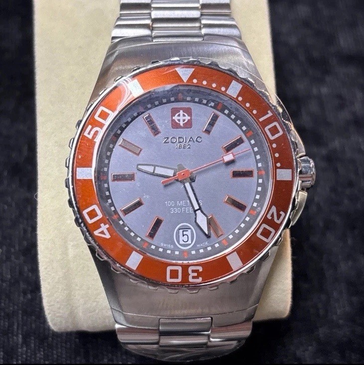 Zodiac Sea Ghost Men’s Watch, Z02404 – Orange Bezel, Gray Dial, 43mm Case, Steel