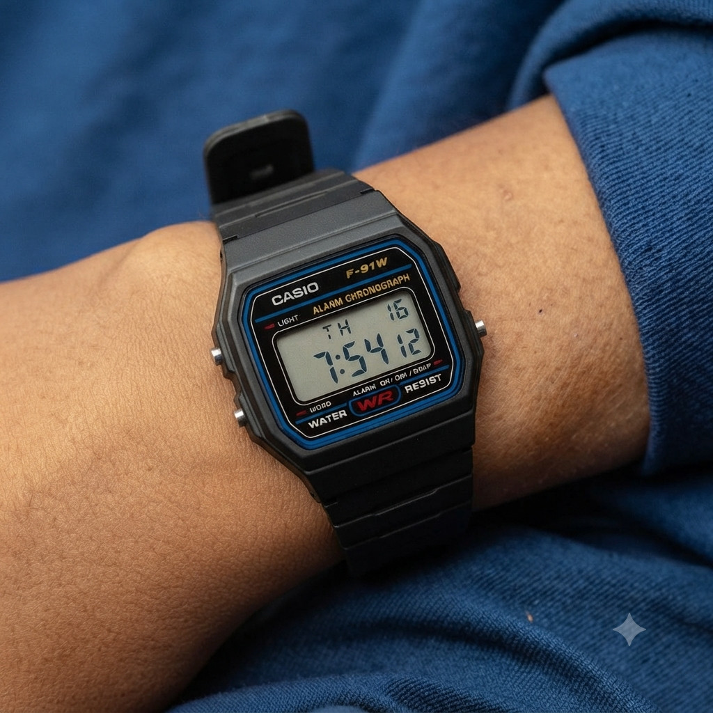 CASIO F-91W-1DF Vintage Retro Digital Watch Alarm Chrono Black Unisex NEW