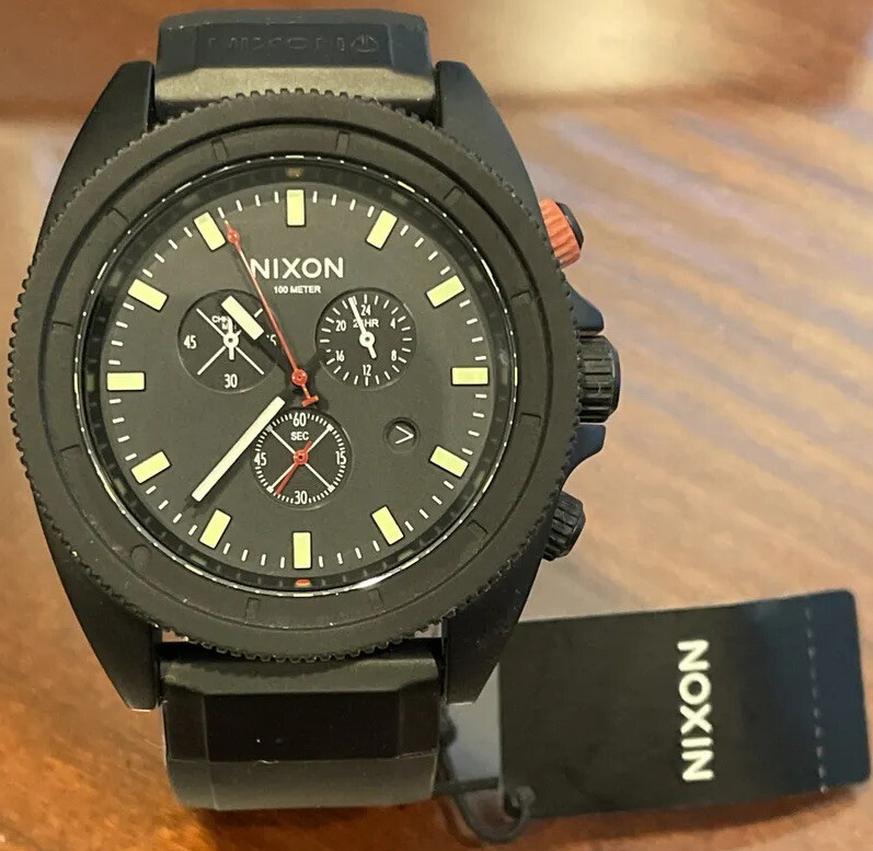 NEW!!! NIXON THE ROVER CHRONO Quartz Analog Rubber Black band