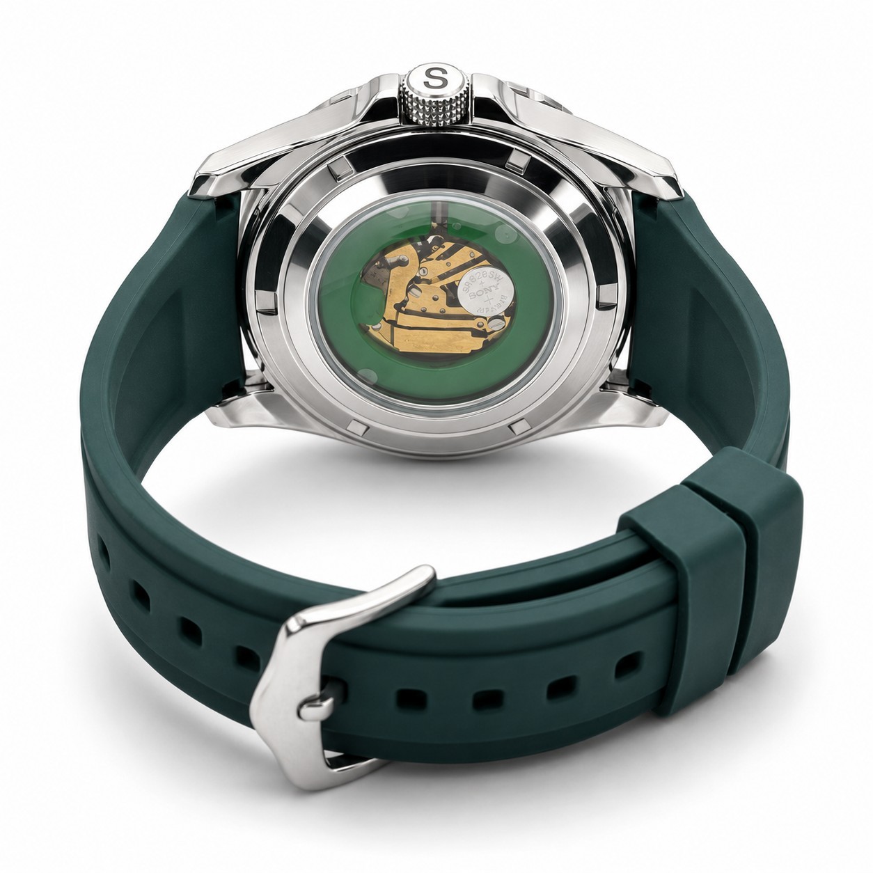Watch ⌚ 44mm Rotatory Bezel Black And Green Dial, Rubber Strap #AAL-285-BK-55-02