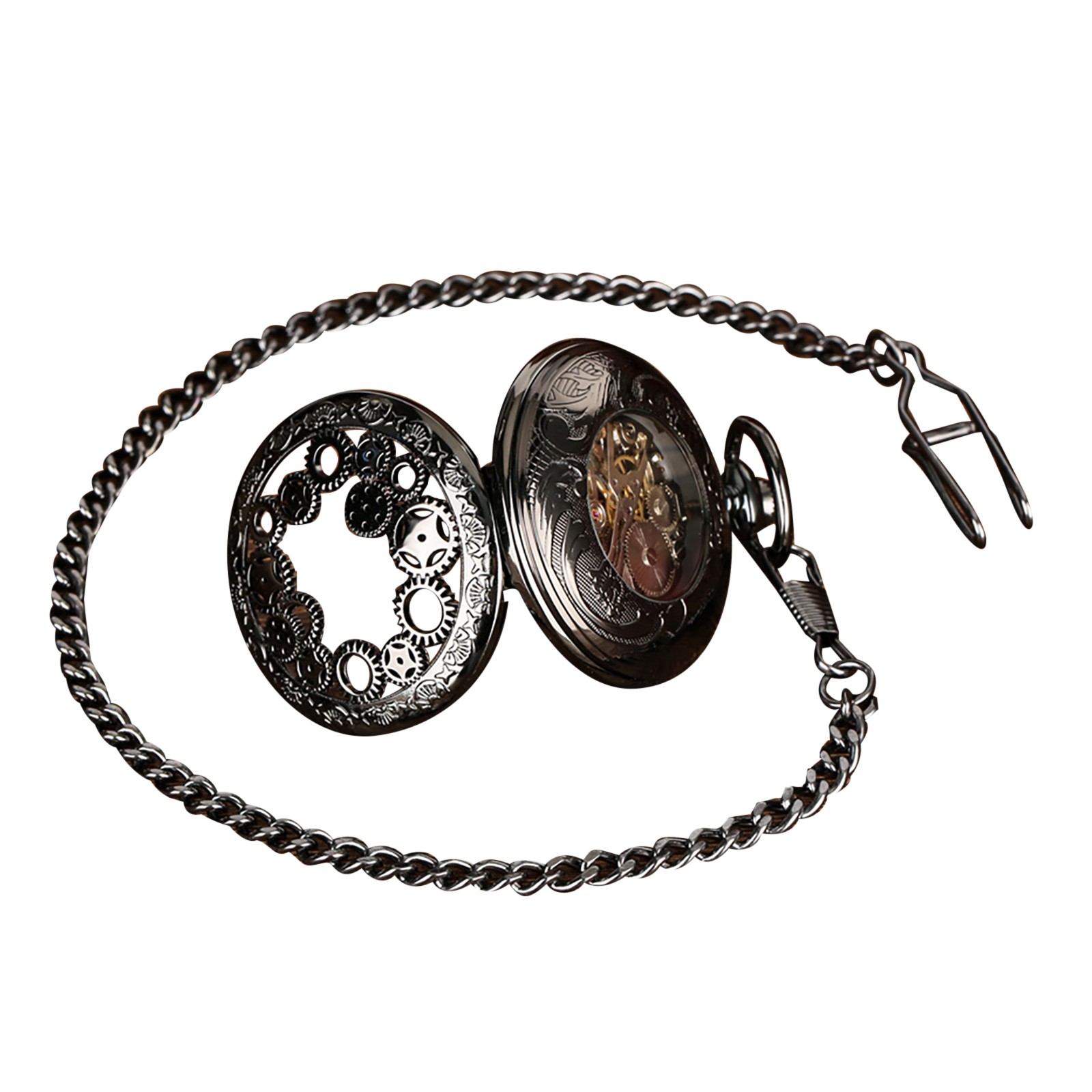1 PC Mens Skeleton Mechanical Pocket Watch Hollow half Hunter Pocket Watch