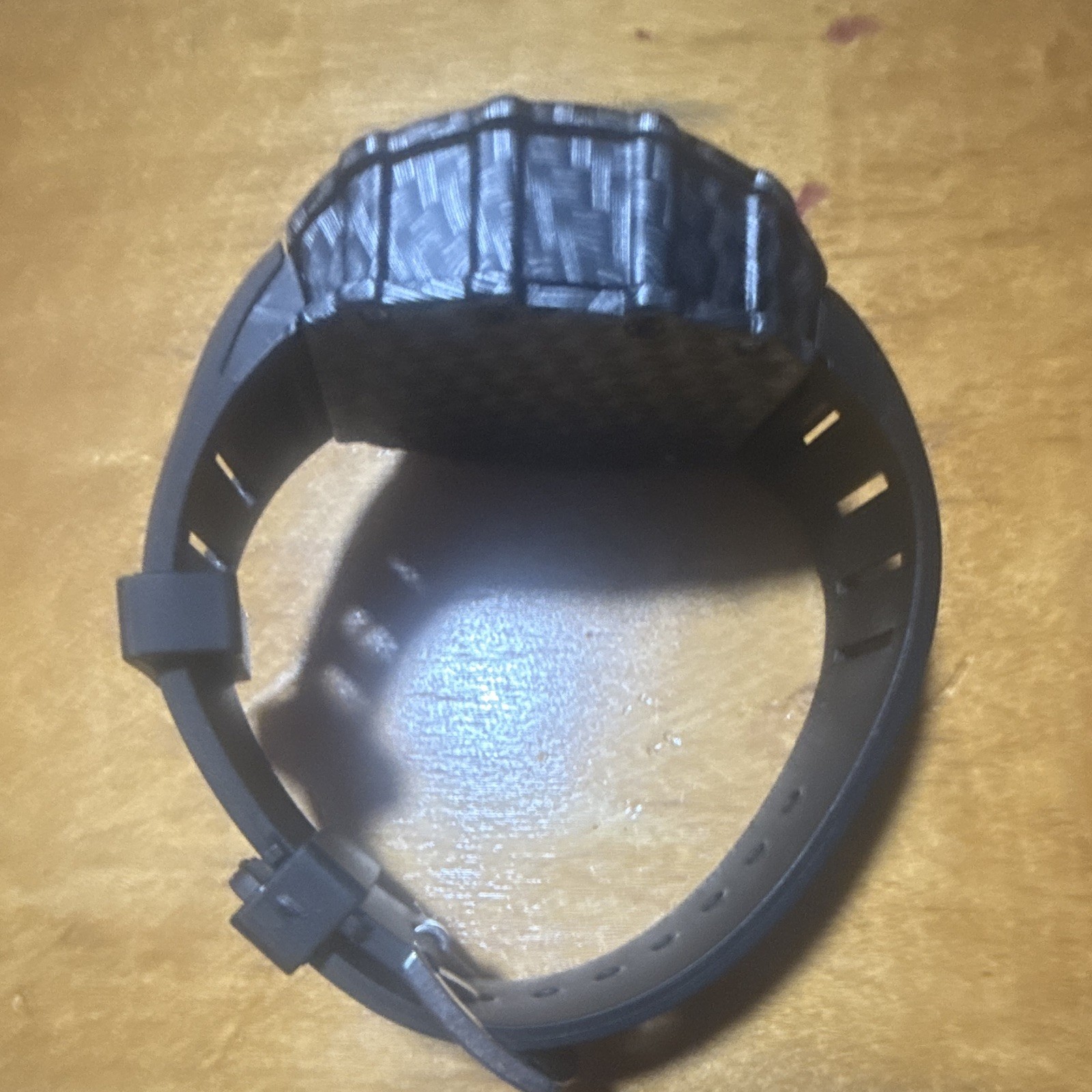 Men’s Tonneau Skeleton Dial Wristwatch Black Carbon Fiber Case Rubber Strap