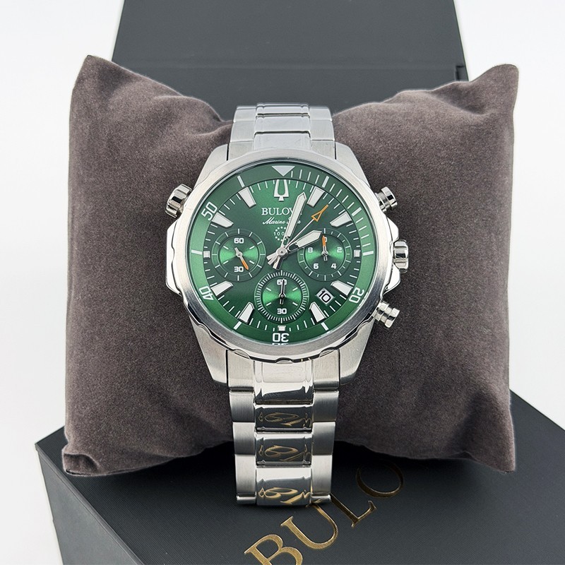 Bulova Marine Star Men’s New Green Dial Quartz Chronograph Watch 43MM 96B396