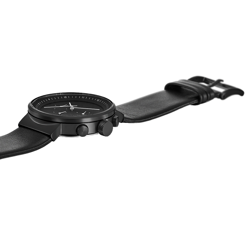 Projects Watches Kiura Black Cronografo Quarzo Acciaio Nero Pelle Uomo Orologio