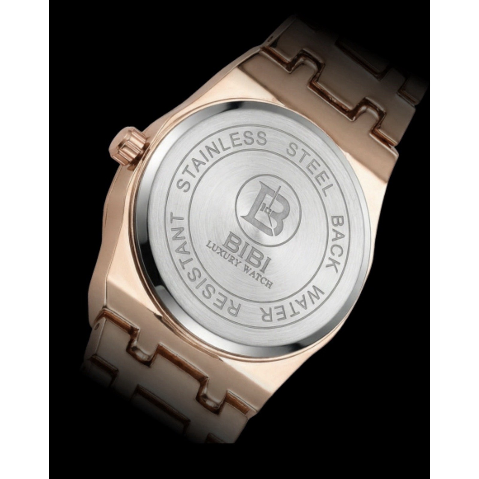 BIBI Luxury Diamond Pattern Octagon Rose Gold Wristwatch Gemstone Markers