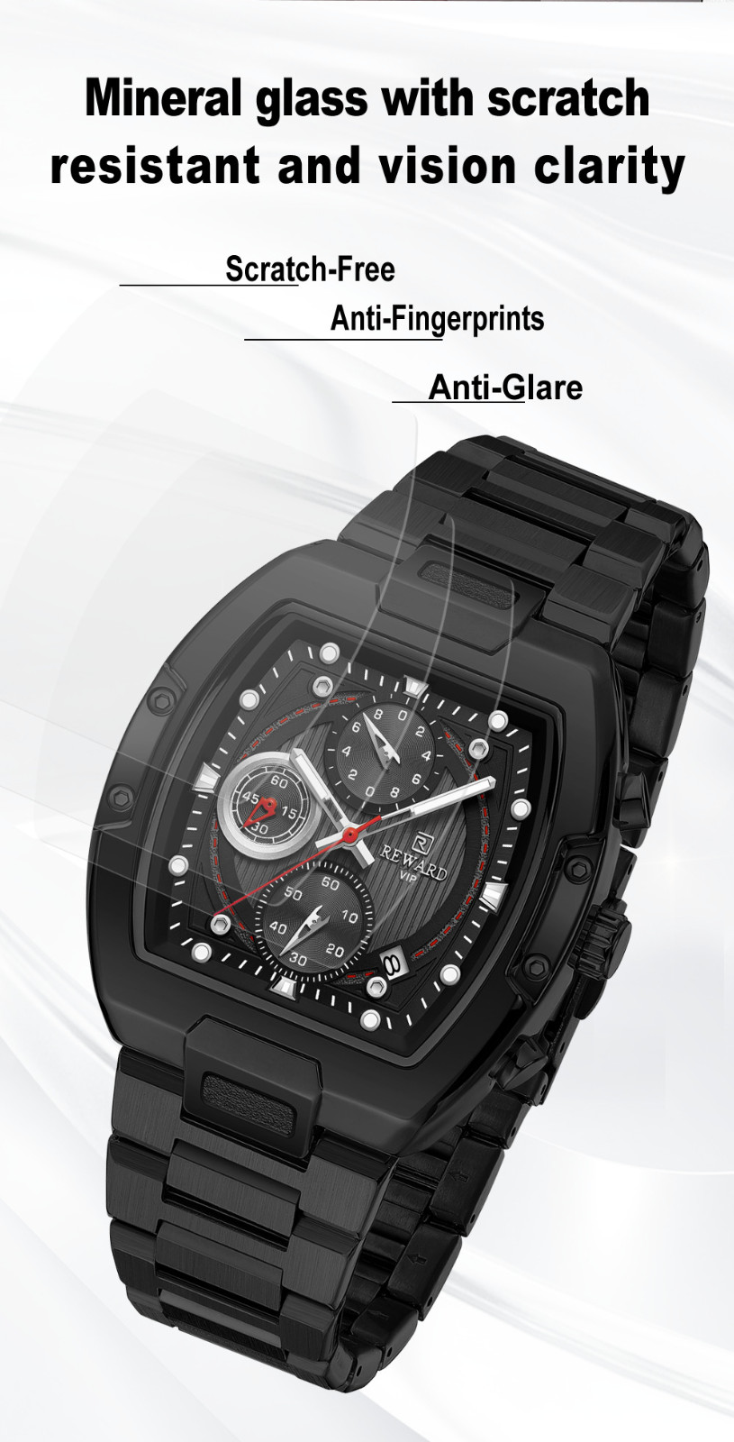 REWARD Men’s Tonneau Multifunction Chronograph Calendar Luminous Quartz Watch
