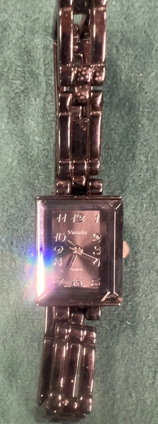 Varsales Watch Women beveled crystal rectangle bezel gun metal gray Band