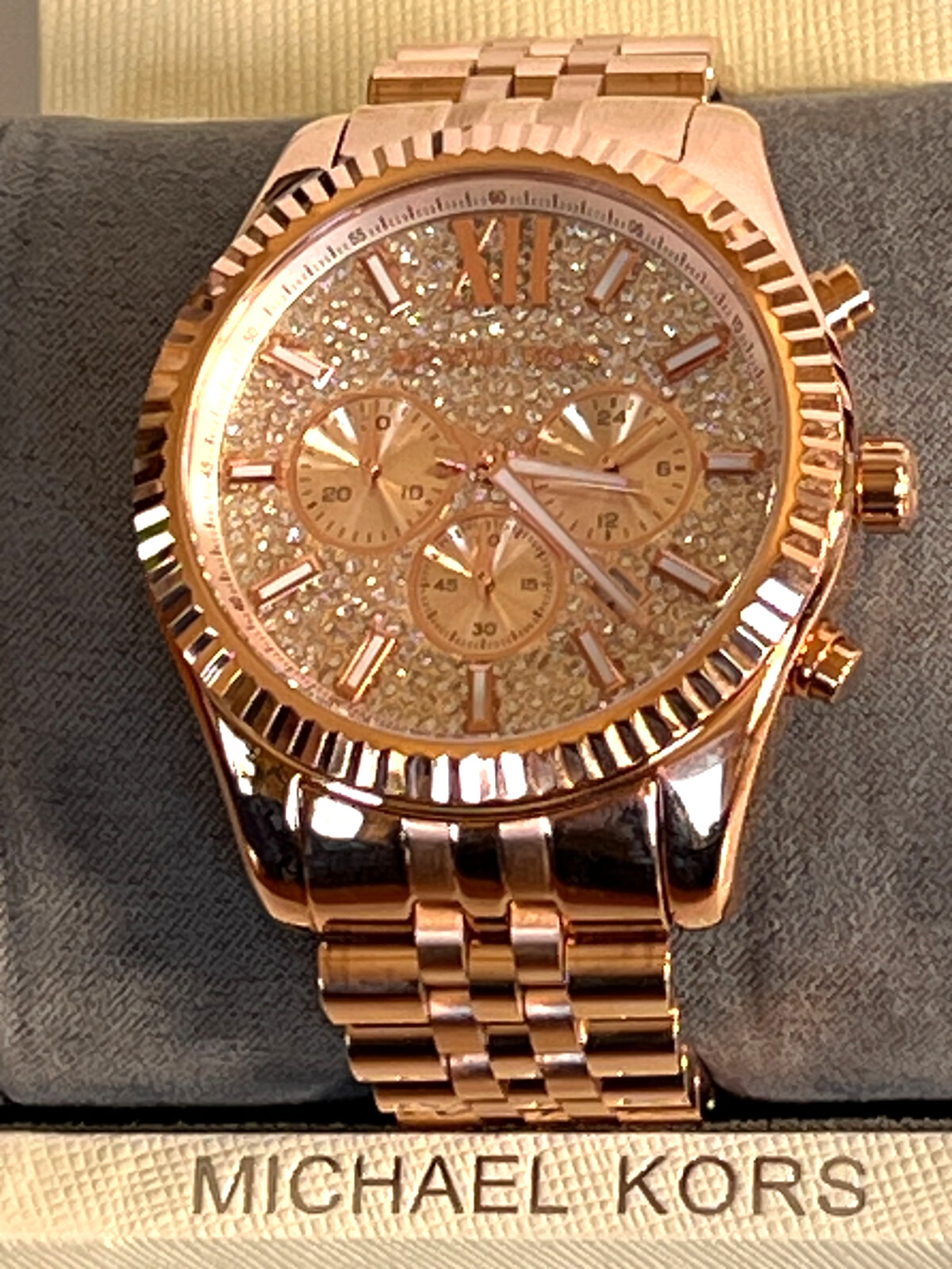 MICHAEL KORS MK8580 Lexington Crystal Pave Rose Gold-Tone Men’s Watch BNWT $375