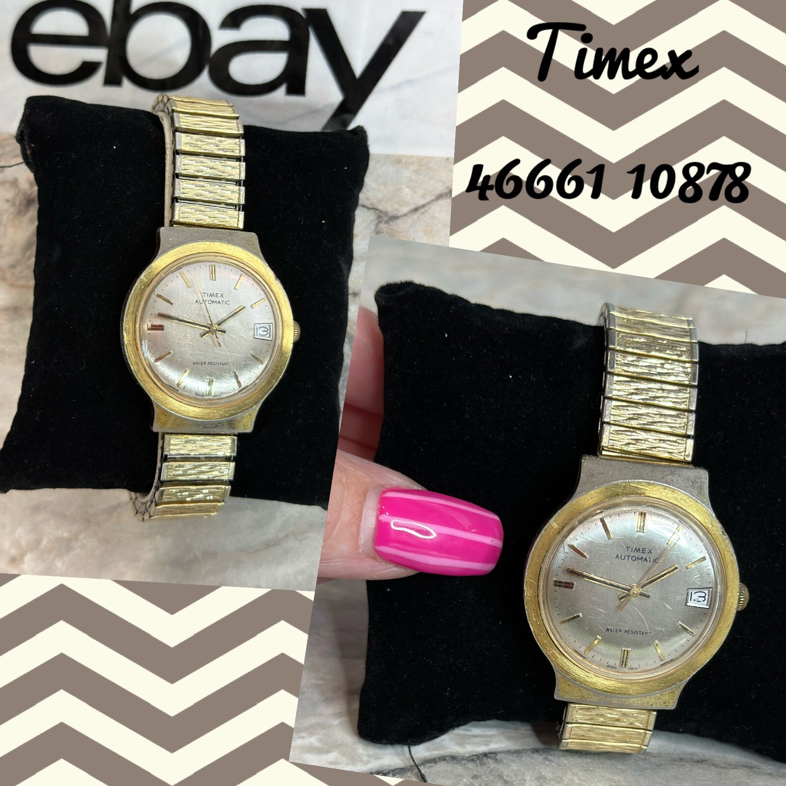 Timex Vintage Watch 46661 10878 Men’s Large 1970 Automatic Two Toned Gold Silver