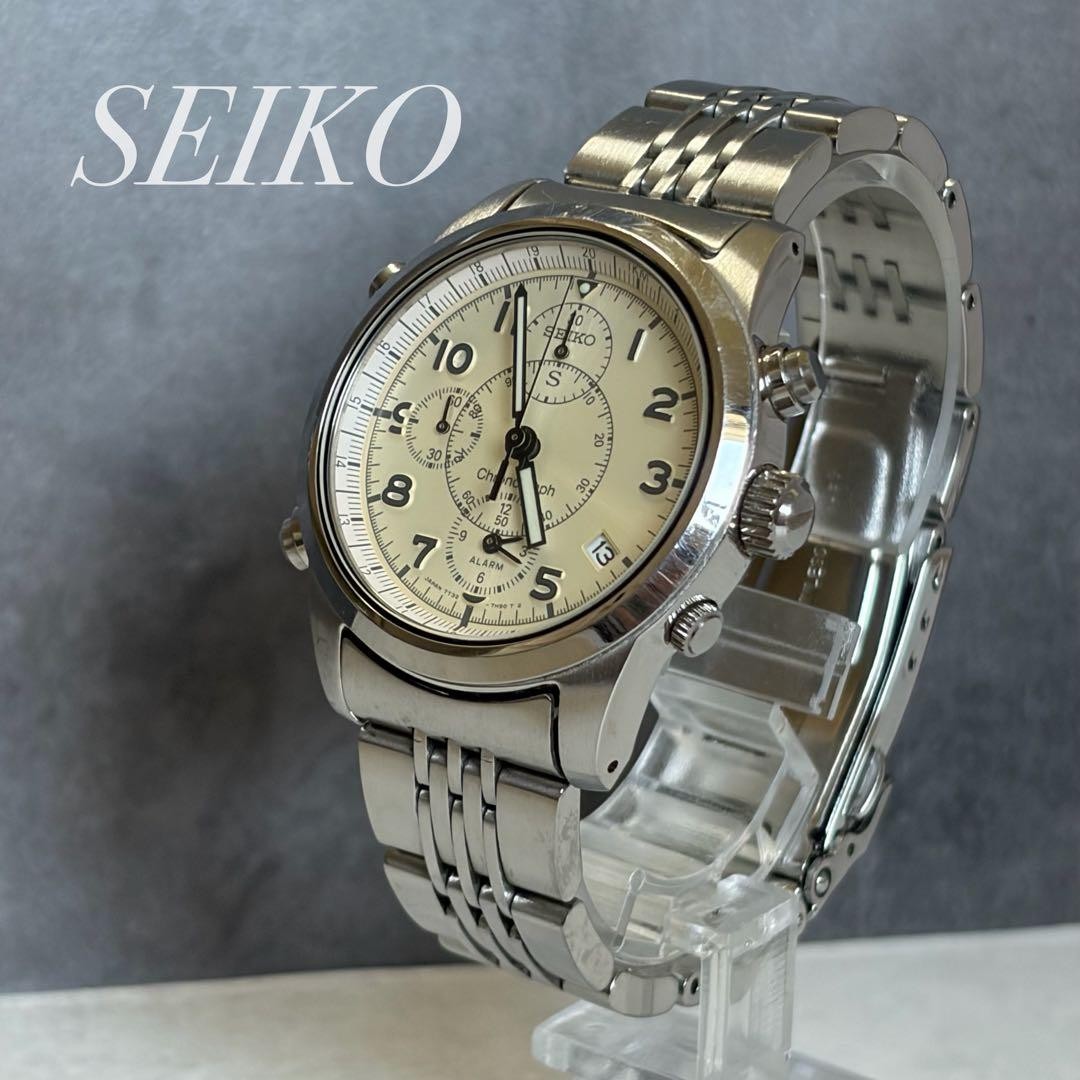 Rare SEIKO SUS 7T32 7E90 Chronograph Wristwatch Working Item