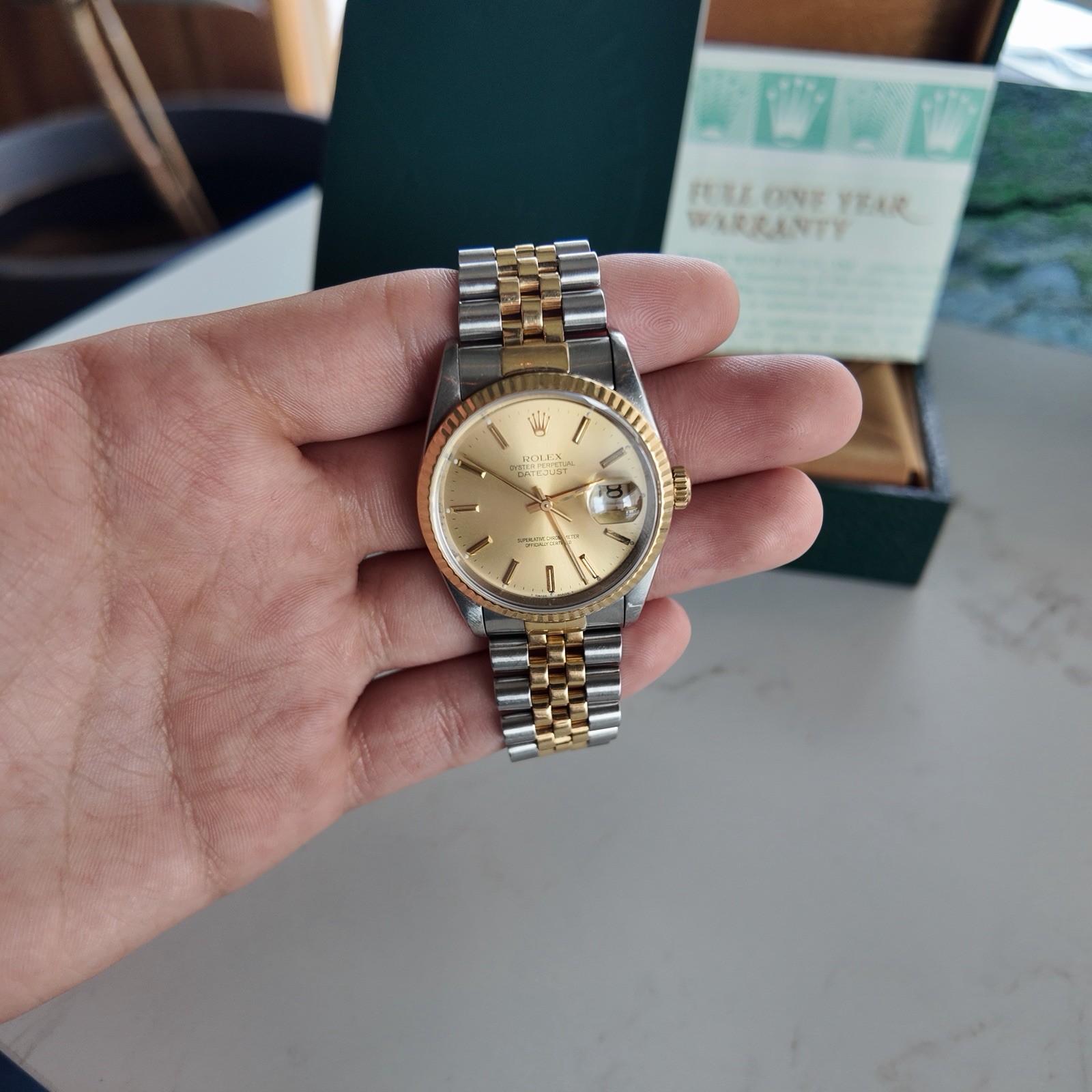 Rolex Datejust 36 16233 Champagne Dial Vintage Two Tone Jubilee Gold Steel