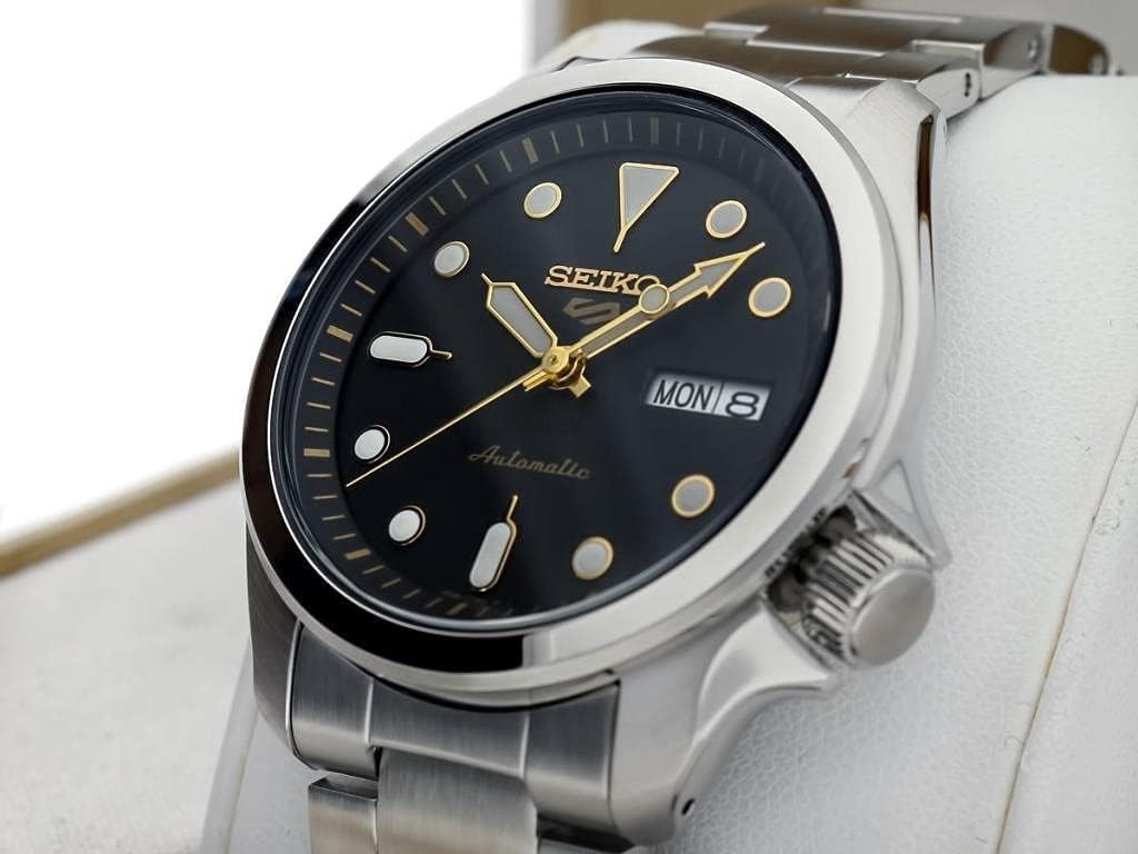 Seiko Men’s 5 Automatic Black Dial Stainless Steel Watch – SRPE57K1 NEW