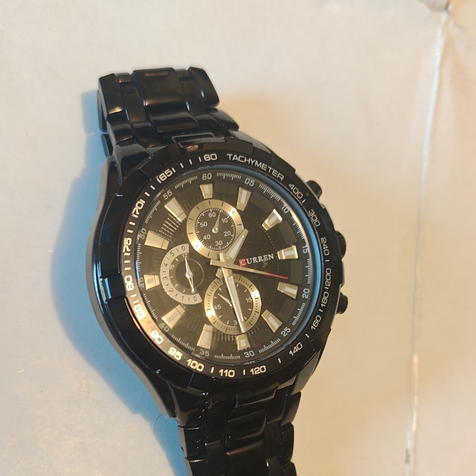 CURREN 8023 Men’s Quartz Analog Chronograph Tachymeter Black SS 45mm Bracelet