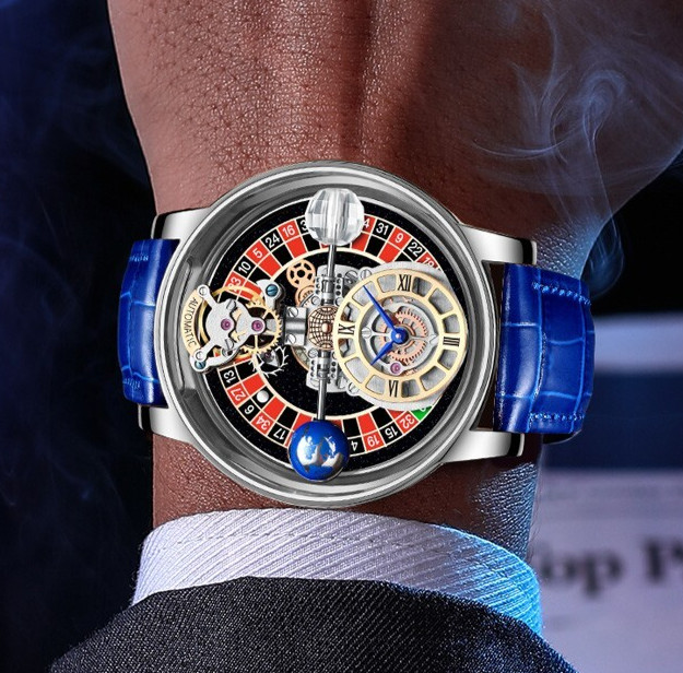 PINDU Men’s Luxury Formal Celestial Wrist Watch 46mm Stainless Steel Case 3ATM