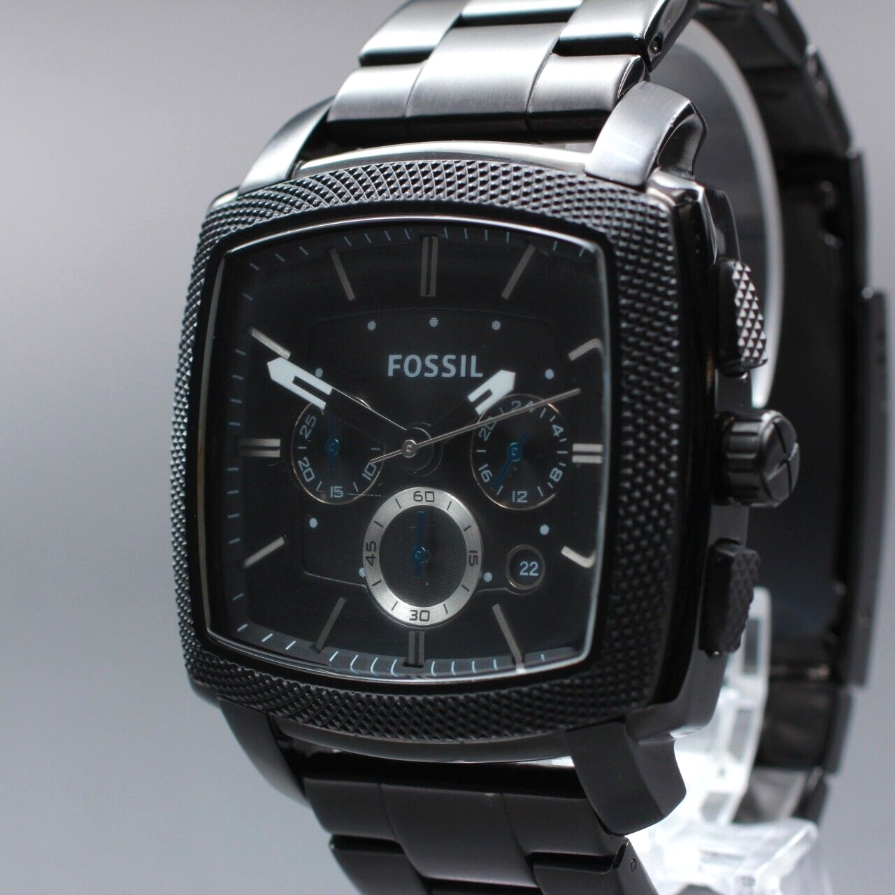 S Size[EXC+5] Fossil FS-4718 44mm Black Dial Chronograph Square Quartz Men Watch