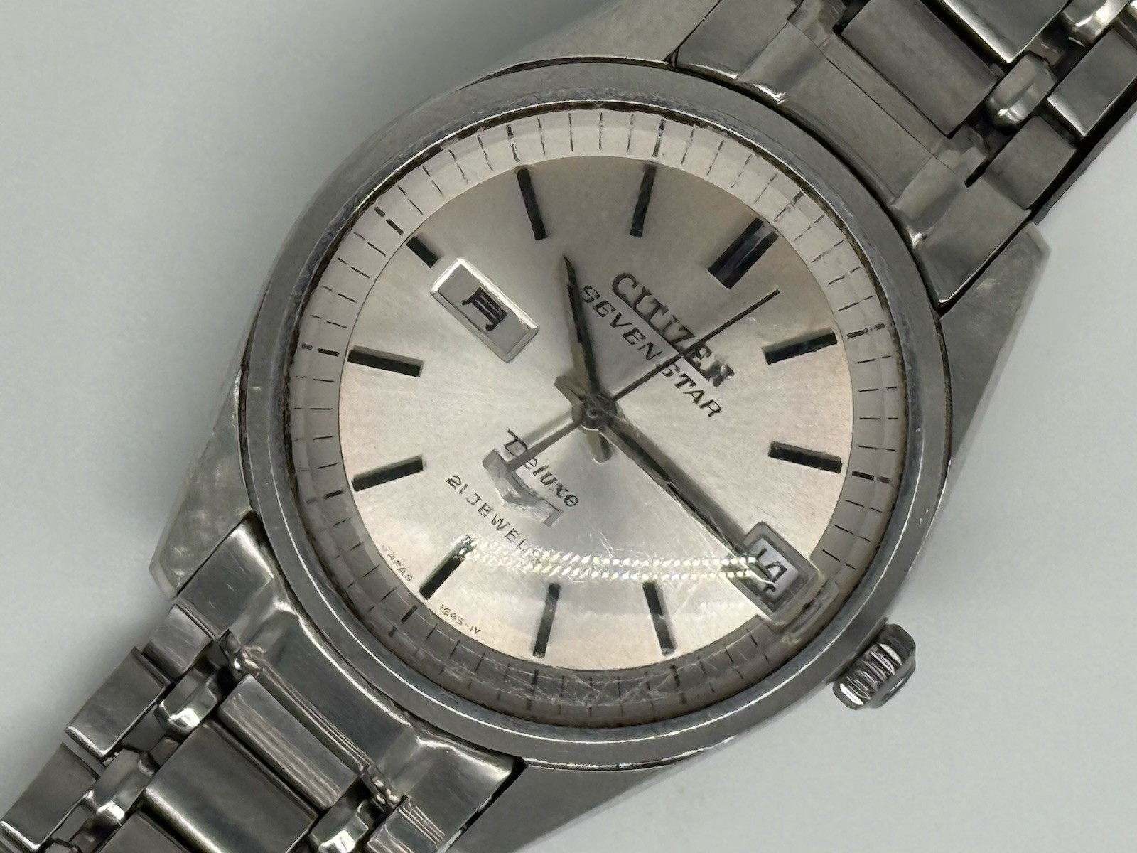 Vintage Citizen Seven Star 21J Automatic Date Silver Sunburst Dial 34mm