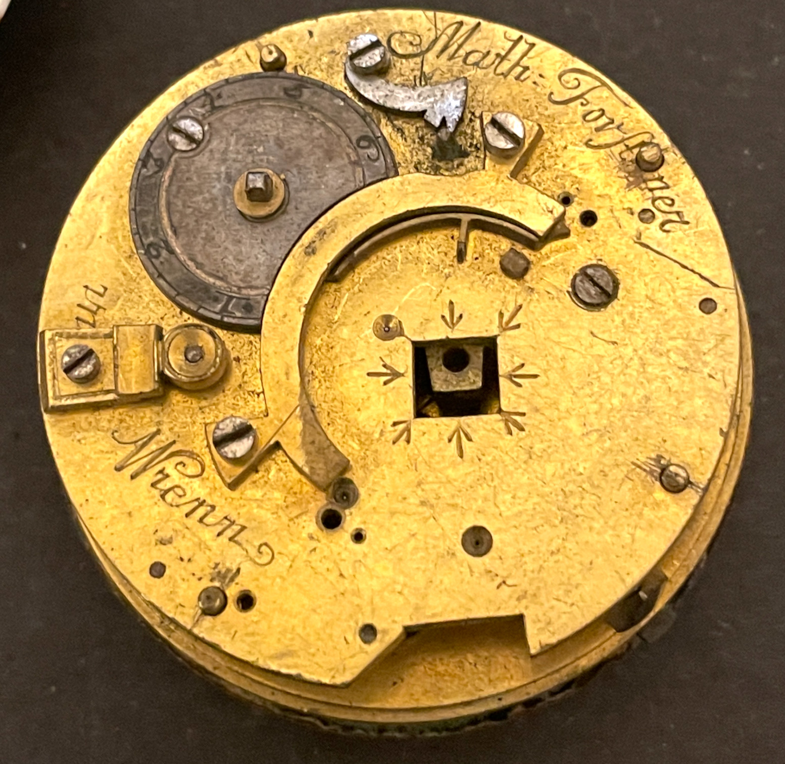 Antique Mathew Fortner Verge Pocket Watch Movement Parts Pointer Date 16s 42.2mm