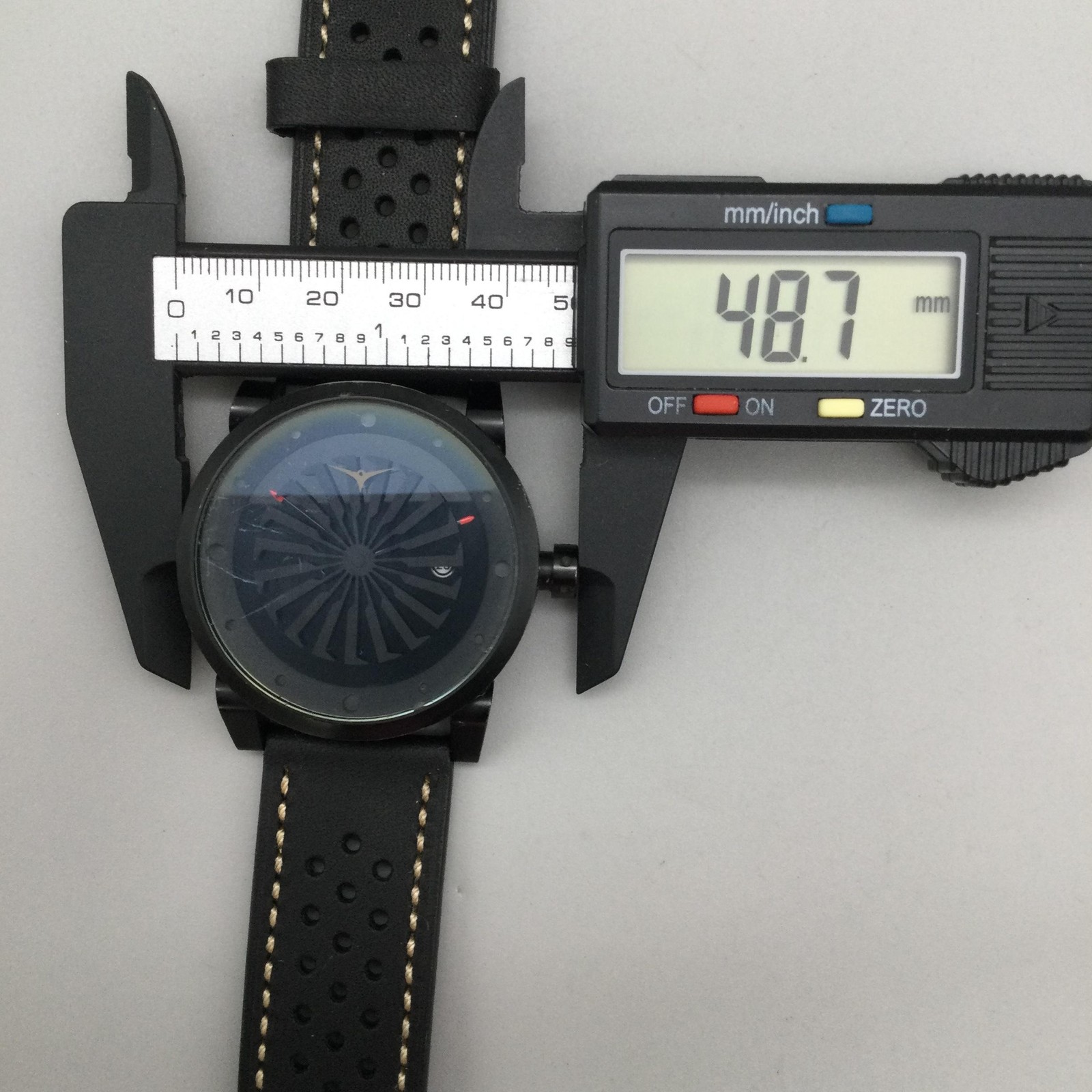 Zinvo Blade Mens Watch 49mm Black Dial Automatic Date Black Case Leather Strap