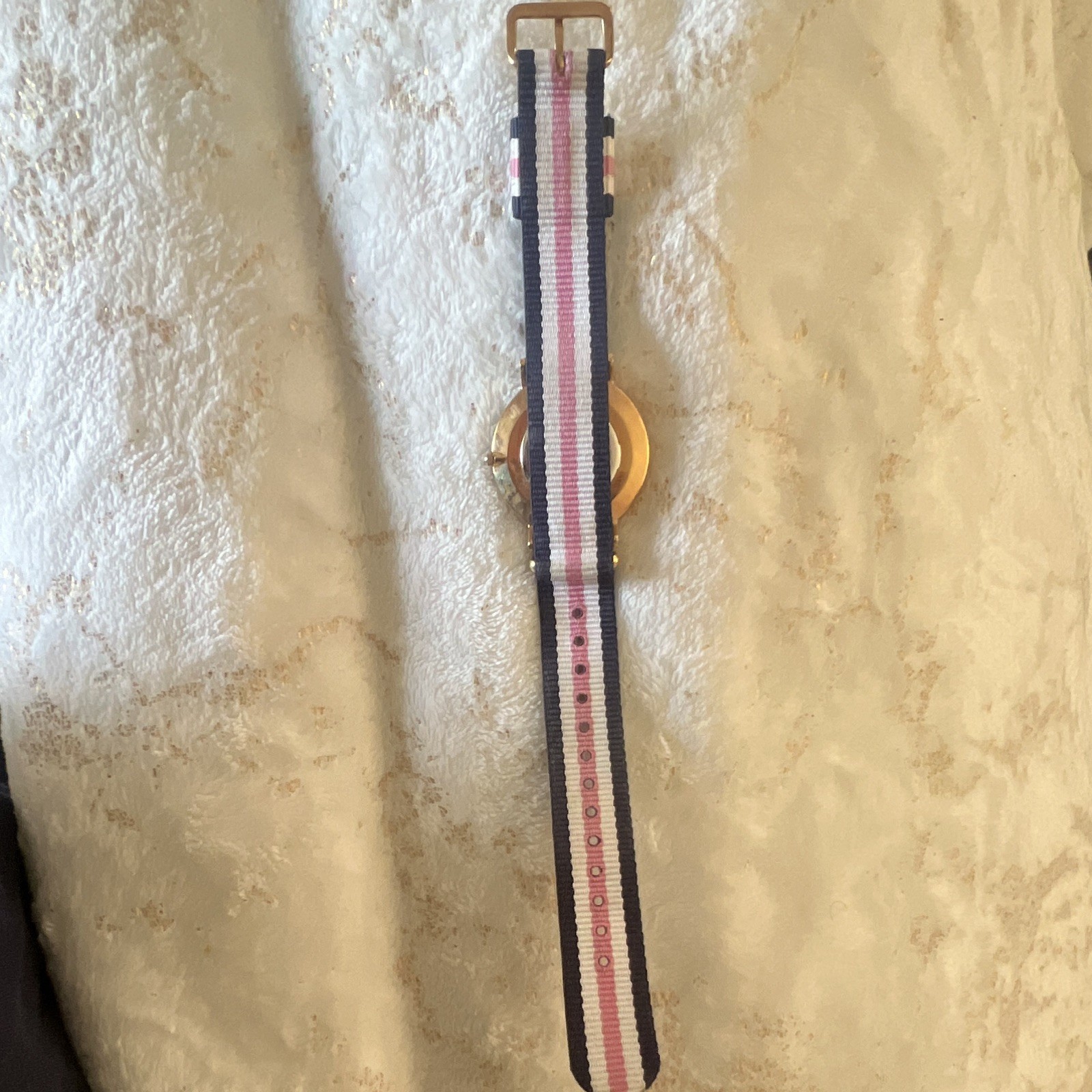 Daniel Wellington 40mm Quartz White Dial Gold SS Nylon Strap Blue/White/Pink