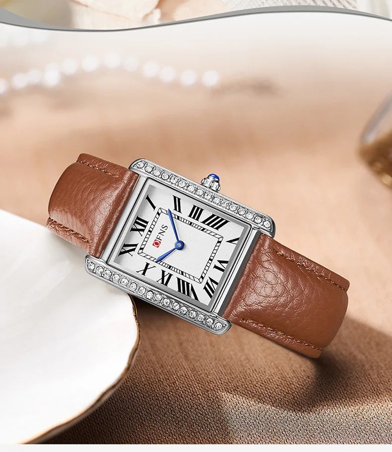 OFNS Couple Quartz Watch Set Genuine Leather Steel Roman Numeral Waterproof