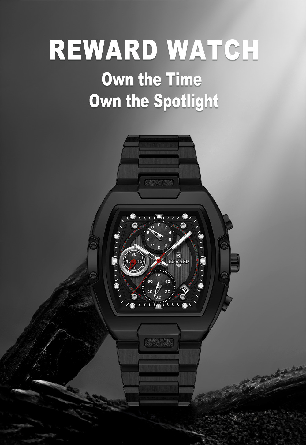 REWARD Men’s Tonneau Multifunction Chronograph Calendar Luminous Quartz Watch