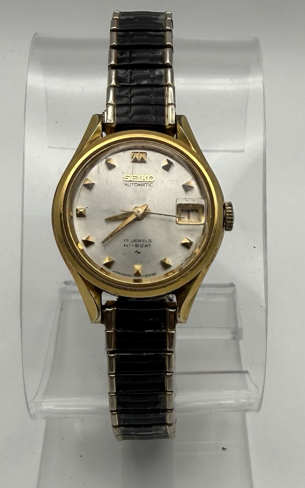 Seiko Automatic Hi-Beat 17 Jewels Date Gold Tone Case Silver Dial Watch