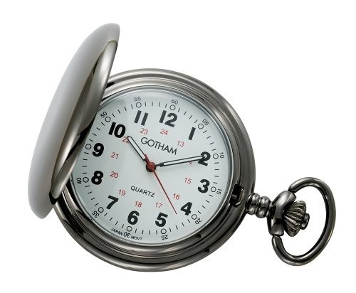 Gotham Men’s Gunmetal White Dial Covered Quartz Pocket Watch # GWC15042B