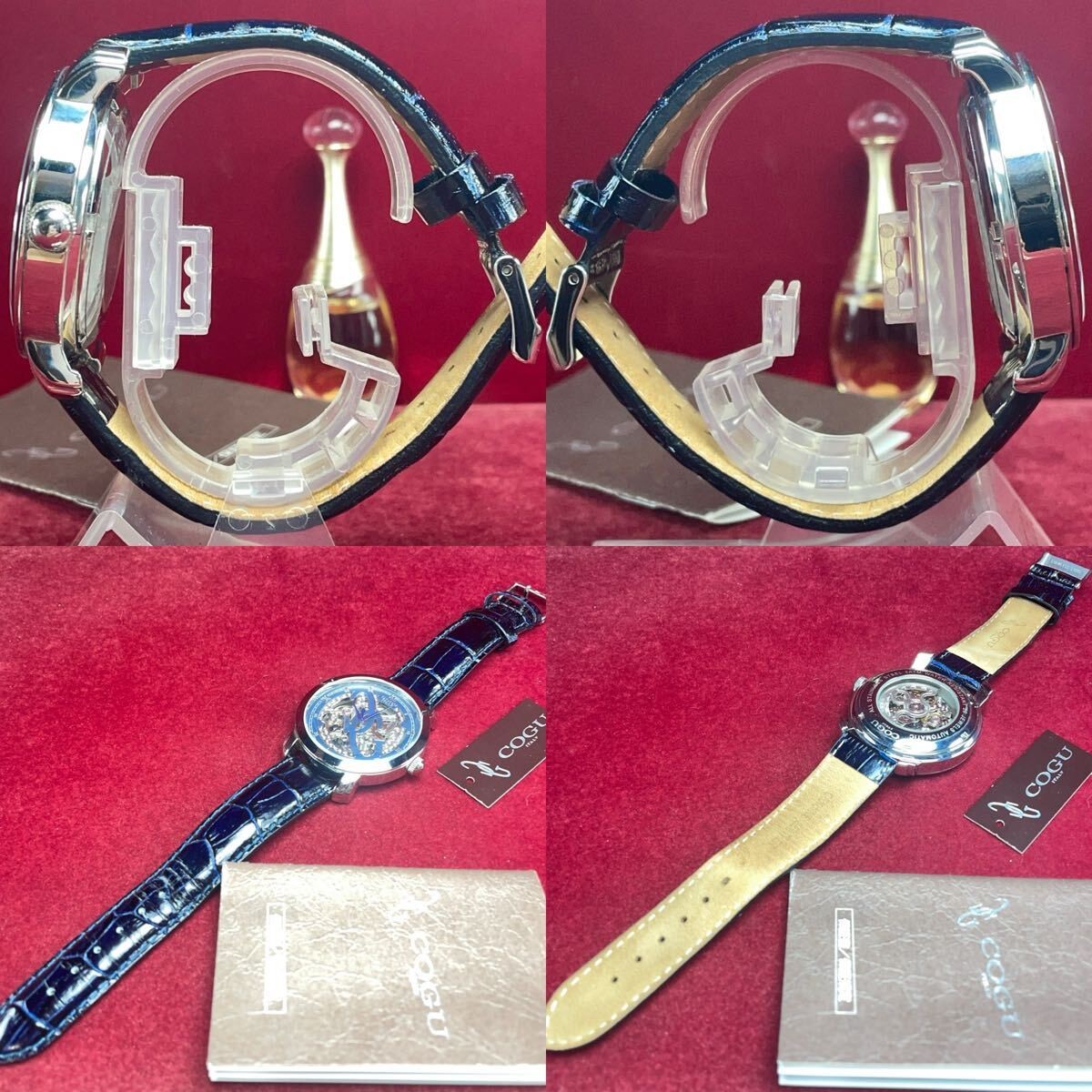 COGU Italy Automatic Skeleton Watch Blue Dial Leather Strap Unused w/Tag Japan
