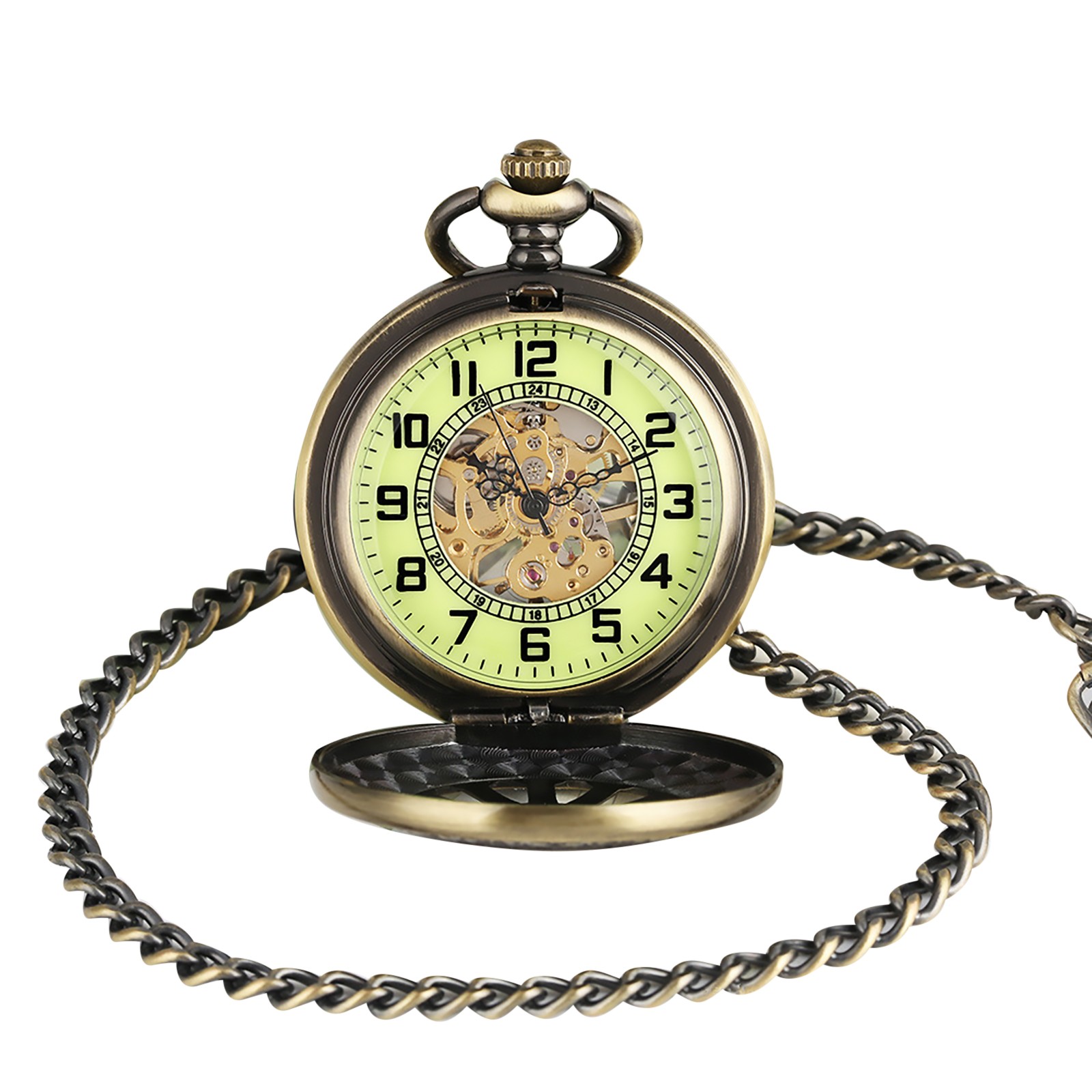 1 PC Vintage Mens Hand Winding Mechanical Movement Skeleton Pocket Watch
