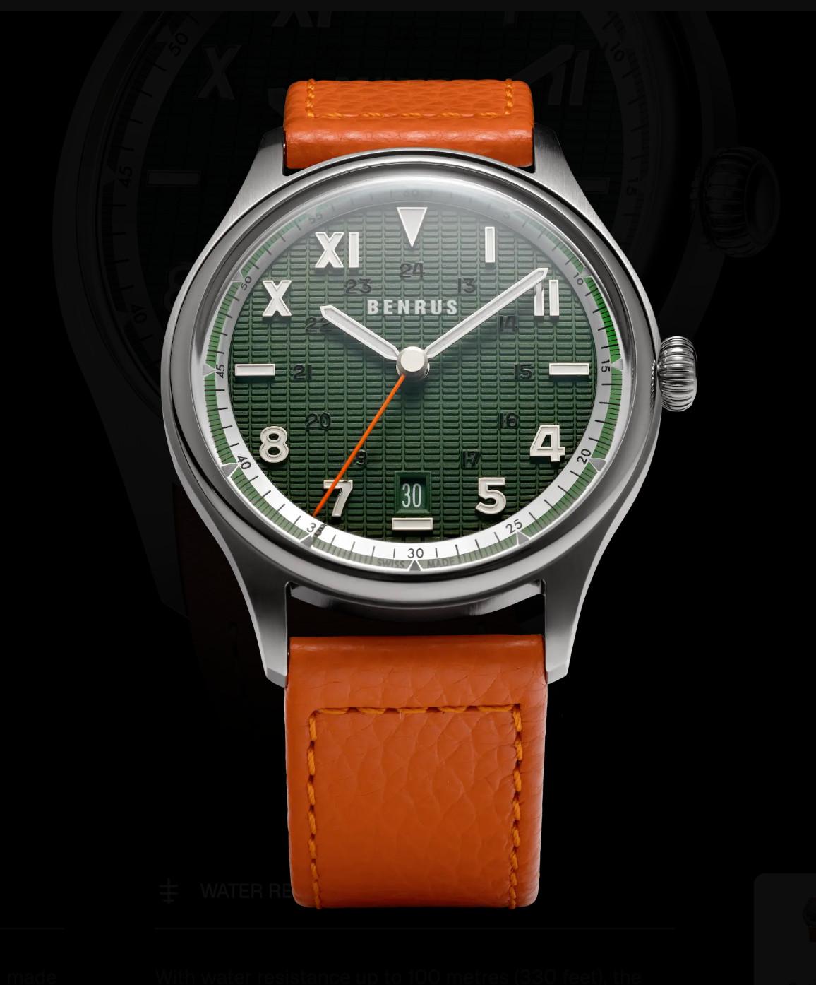 Benrus 3061 GT Automatic Swiss Watch ETA 2892 California Dial Orange Strap