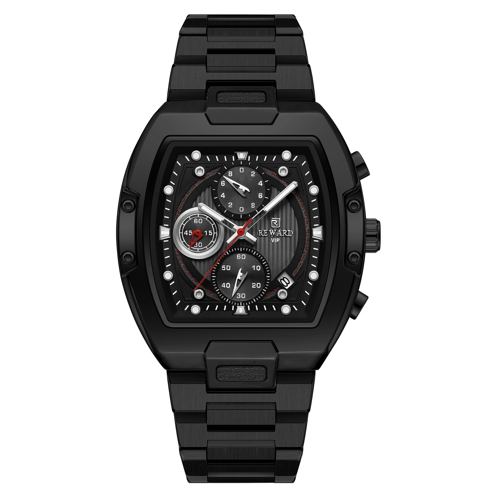 REWARD Men’s Tonneau Multifunction Chronograph Calendar Luminous Quartz Watch