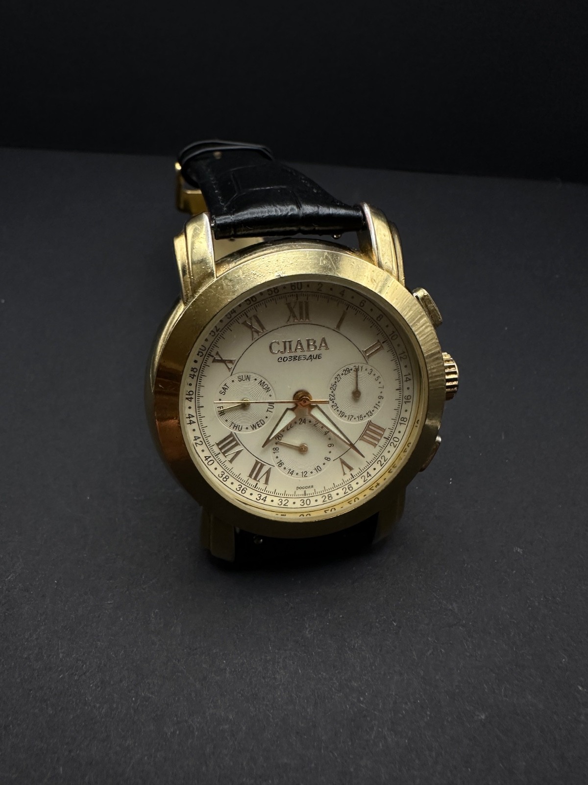 VINTAGE CJIABA 39mm Automatic Gold Plated. Triple Complication. Restored