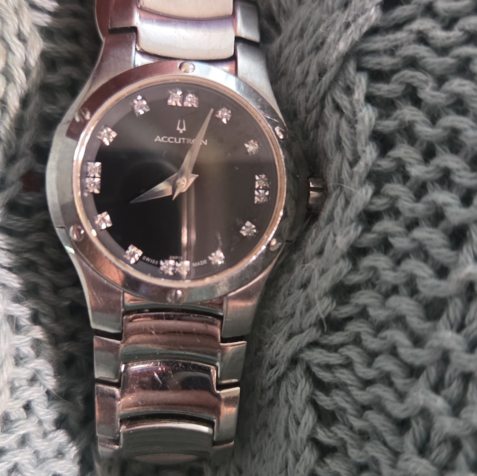 Accutron Women’s Quartz Dress Watch Black Dial Diamond Markers Steel Bracelet