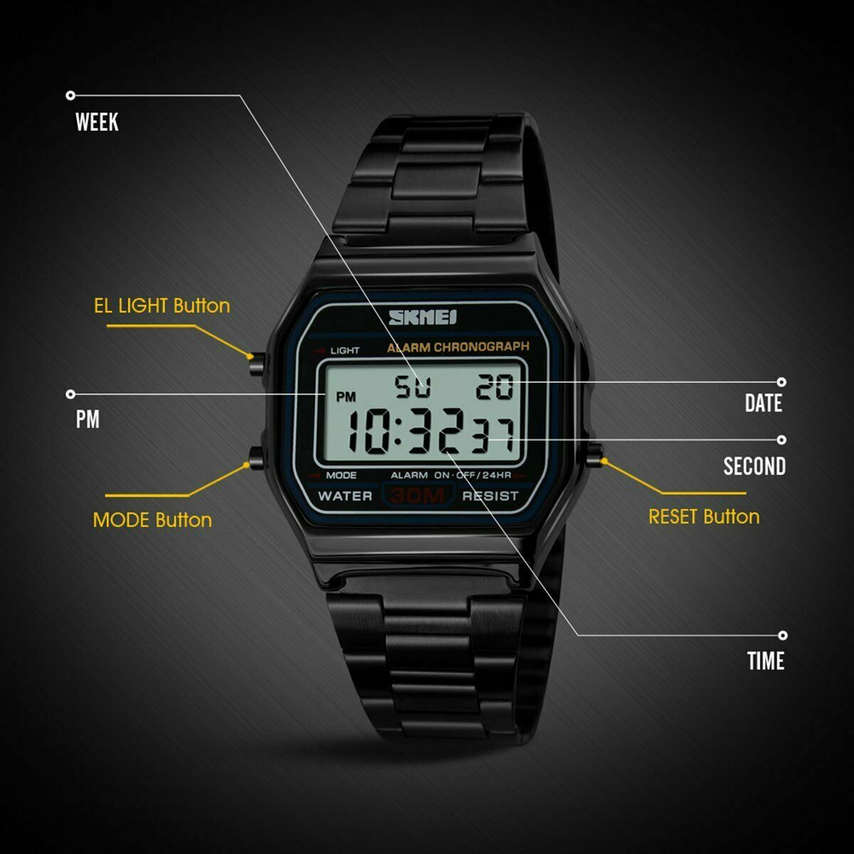 30M WATERPROOF F-91W SPORT ALARM CLASSIC DIGITAL RETRO WATCH GOLD BLUE BLACK