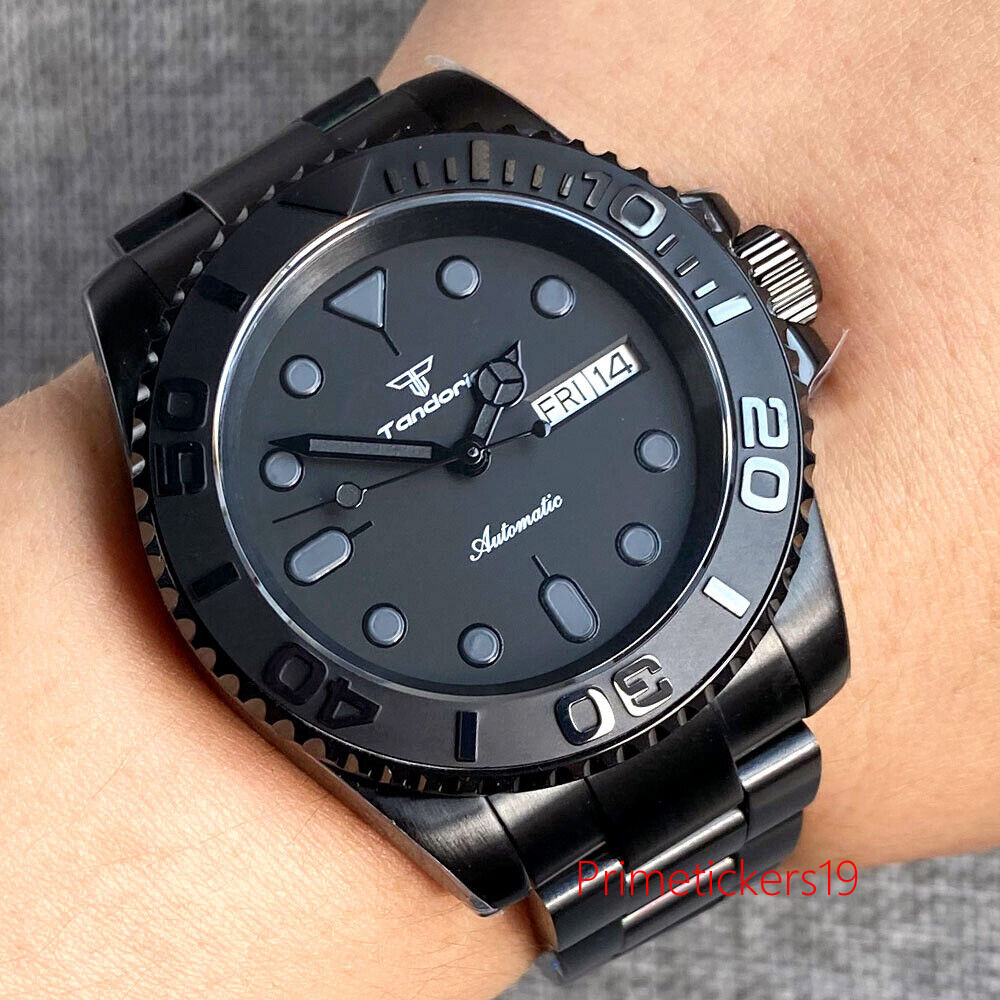 Tandorio NH36A 40mm Black PVD Automatic Men Watch Rotating Bezel Sapphire Glass